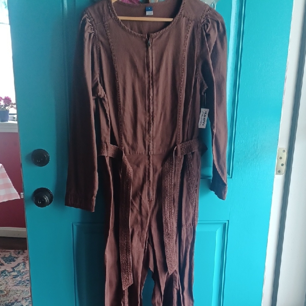 Old Navy Womens Brown Long Sleeve Zippered Jumpsuit Size Medium NWT
